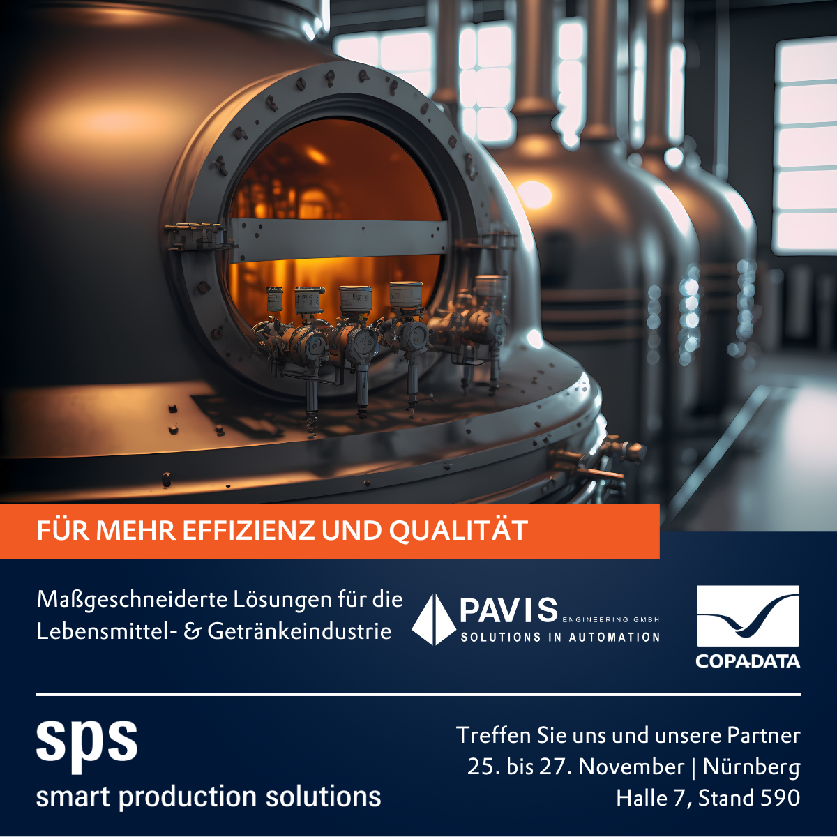 Große Industrieanlage mit rundem Reaktor, Front-Ventile, warm-orange Beleuchtung – Fokus auf Effizienz und Qualität.